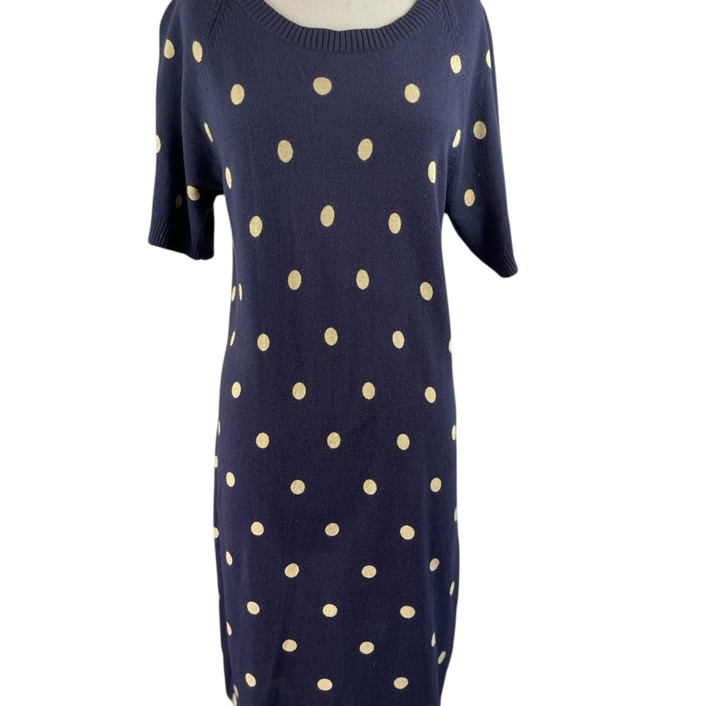 Tommy Hilfiger Dark‎ Blue Sweater Midi Dress with Gold Spots, Size M